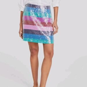 On 34th Women's Blue Mid-Rise Boardwalk-Stripe Sequined Mini Skirt Size 10